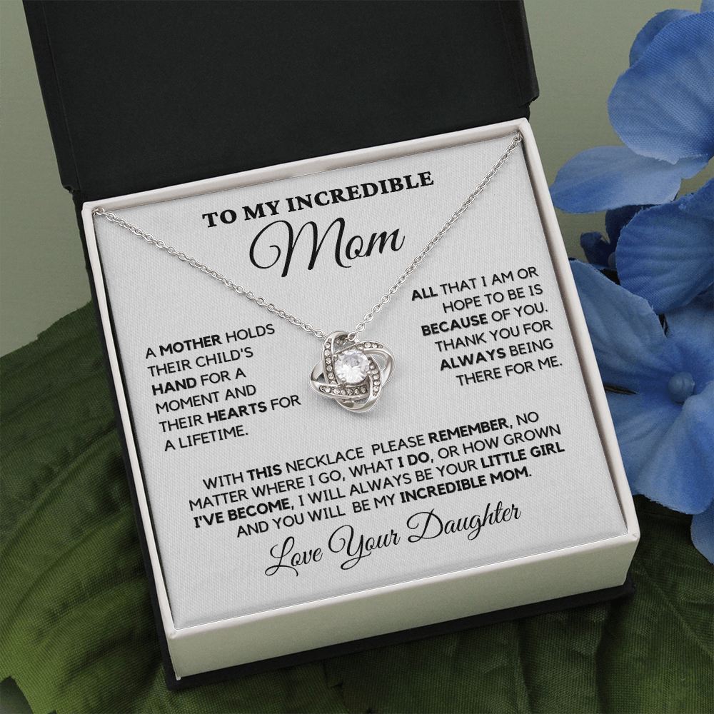 Gift for Mom| Birthday, Mother's Day Gift, Love Knot Necklace Jewelry w/ Custom Message Card, 330CHD