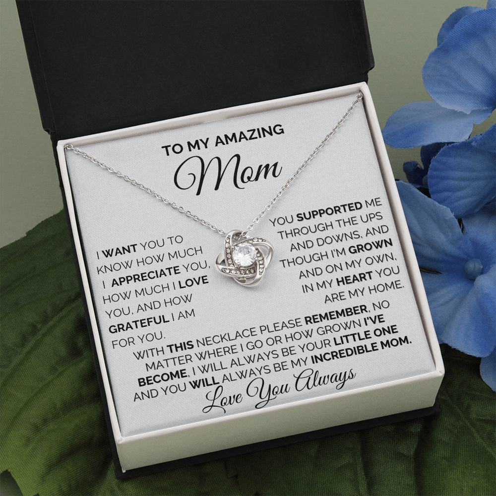 Gift for Mom| Mother's Day, Birthday Gift, Love Knot Necklace Jewelry w/ Custom Message Card, 418HM