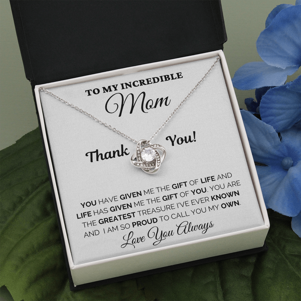 Gift for Mom| Mother's Day, Birthday Gift, Love Knot Necklace Jewelry w/ Custom Message Card, 418GL