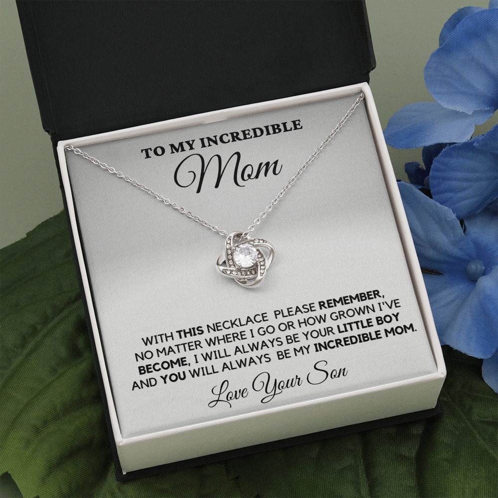Gift for Mom| Mother's Day, Birthday Gift, Love Knot Necklace Jewelry w/ Custom Message Card, 418TNS1b