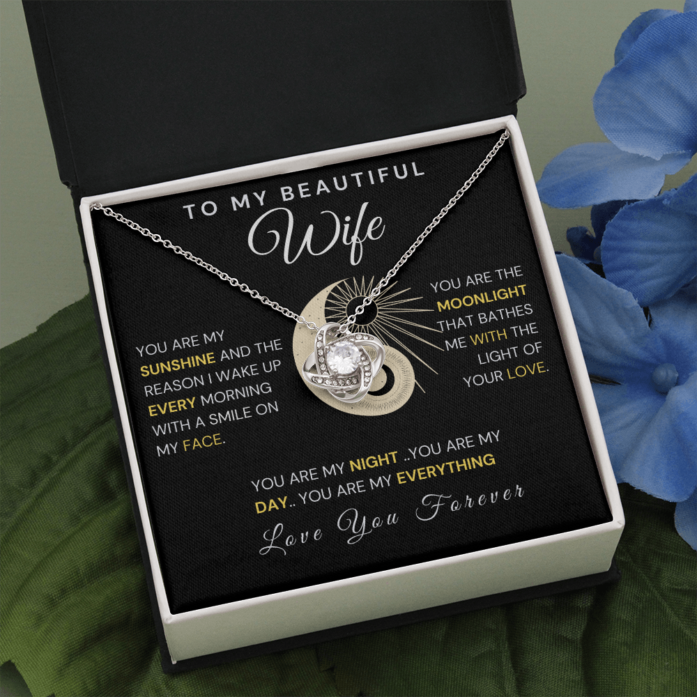 Gift For Wife, Love Knot Necklace-Sun and Moon, Black, v1