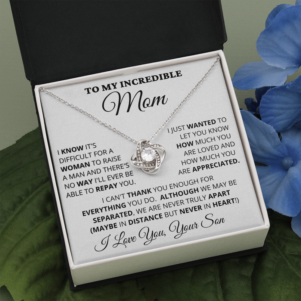 Gift for Mom| Mother's Day, Birthday Gift, Love Knot Necklace Jewelry w/ Custom Message Card, 416iD2