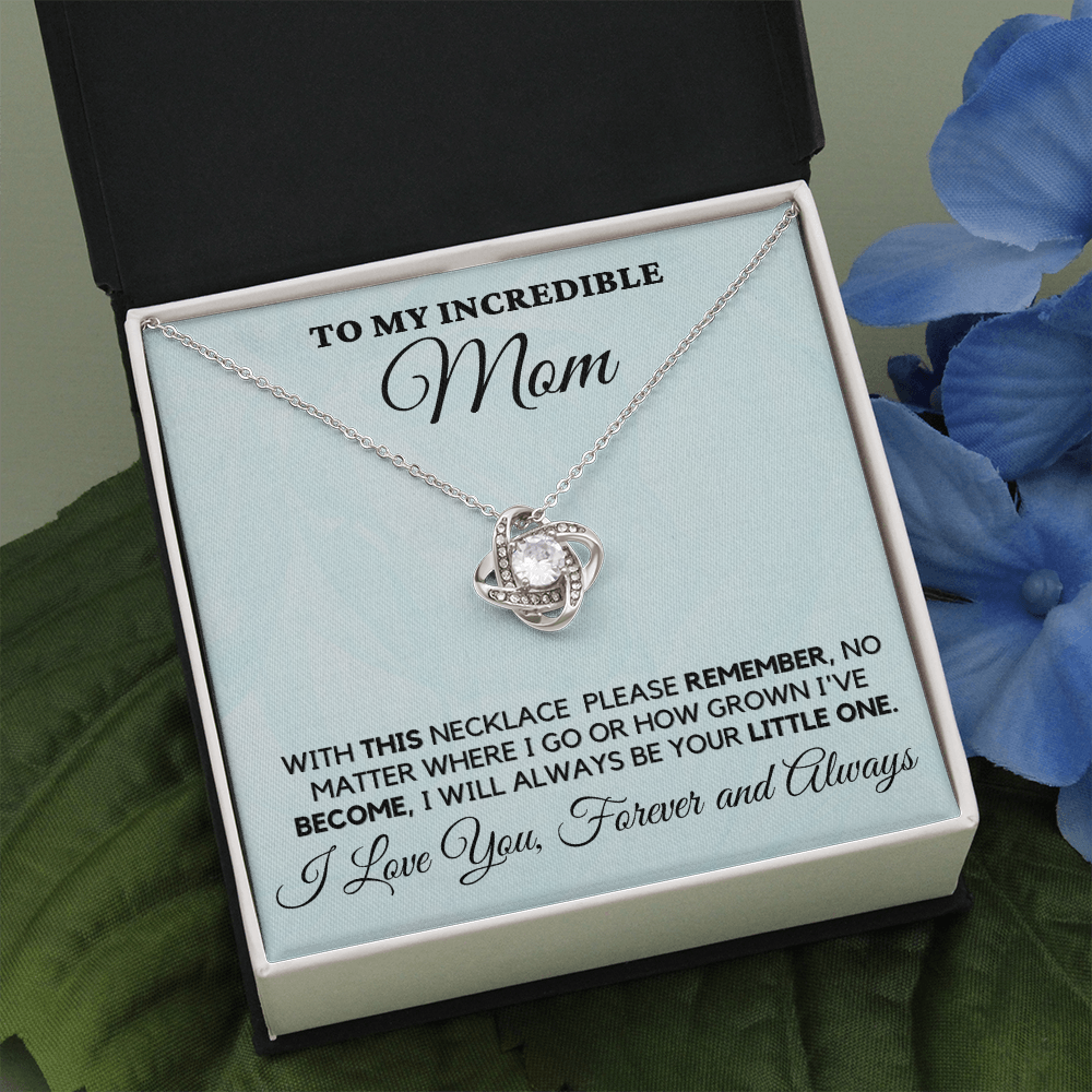 Gift for Mom| Mother's Day, Birthday Gift, Love Knot Necklace Jewelry w/ Custom Message Card, 418TN1a