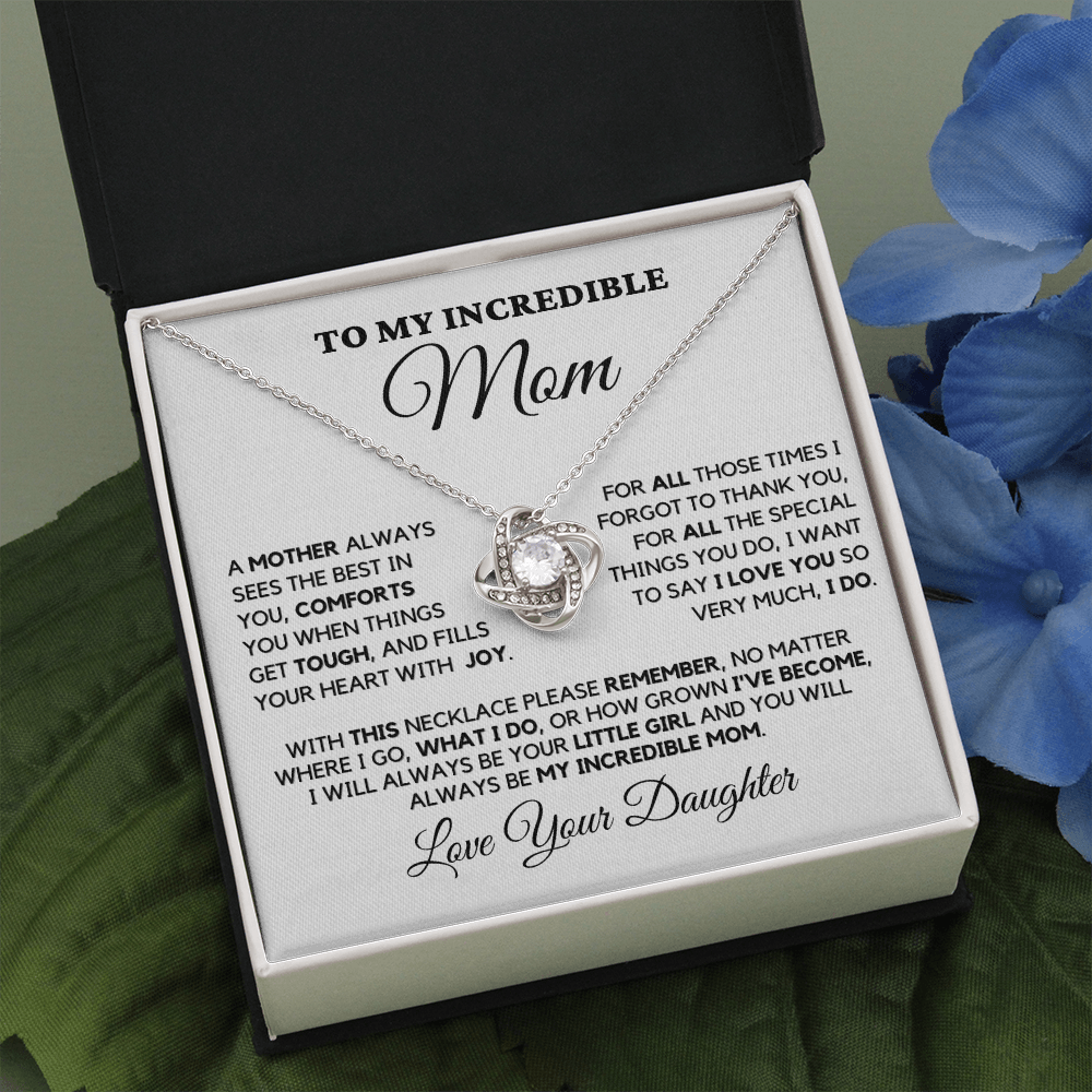 Gift for Mom| Birthday, Mother's Day Gift, Love Knot Necklace Jewelry w/ Custom Message Card, 330STBD1