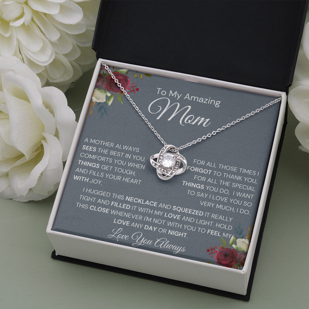 Best Mom Gift| Birthday Mother’s Day Gift, Love Knot Necklace w/ Custom Message Card, 316STBb