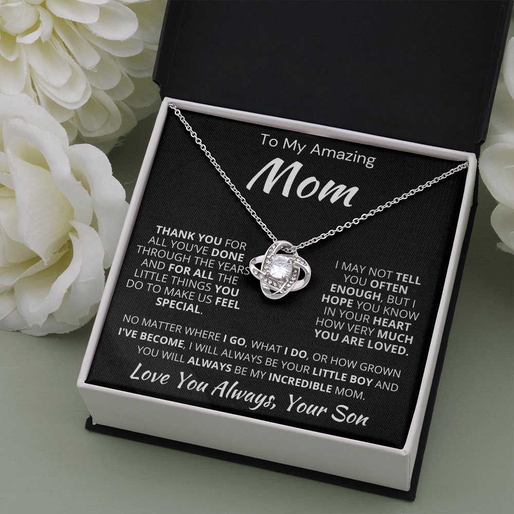 Best Mom Gift| Love Knot Necklace w/ Custom Message Card, 'Thank You', 406TYS1