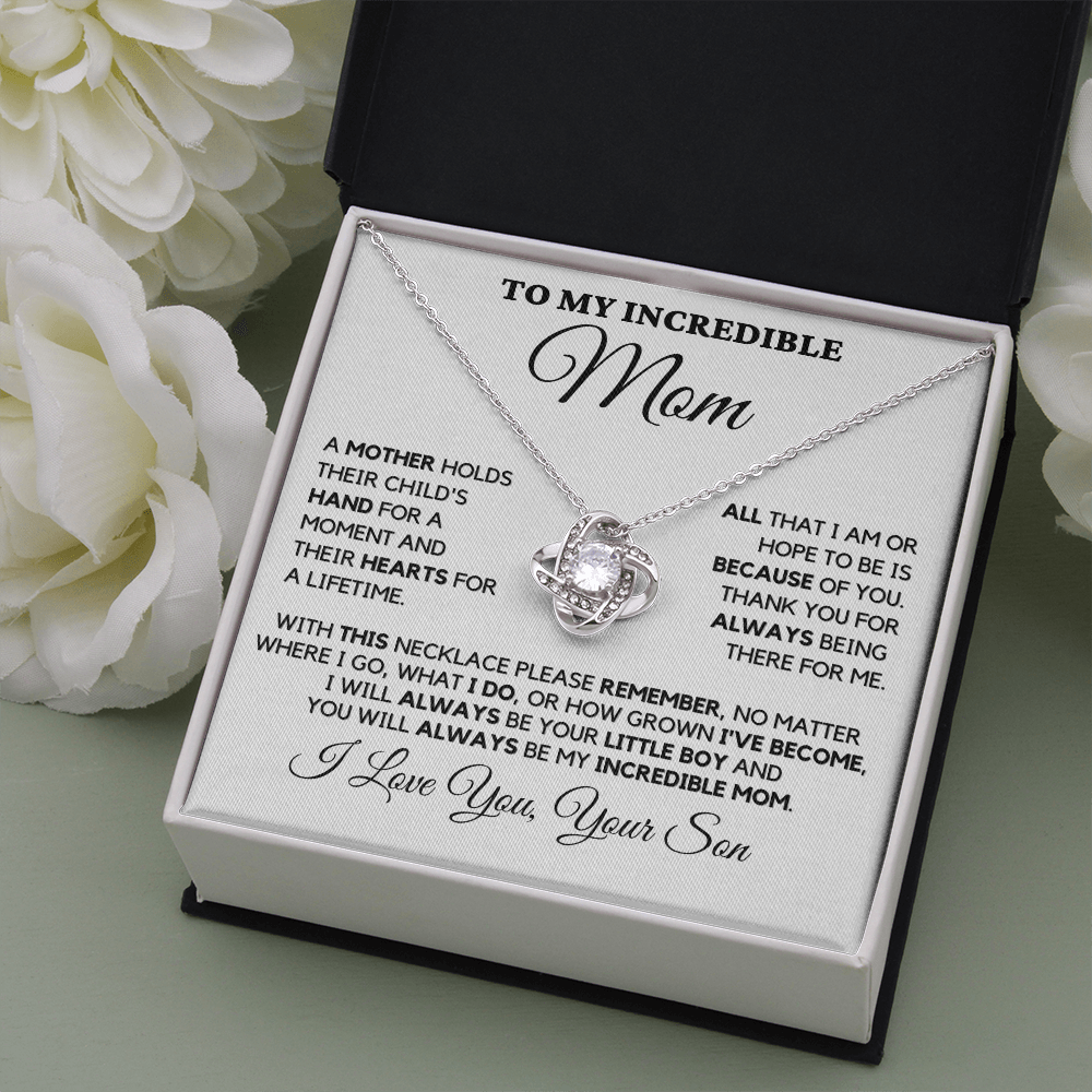 Gift for Mom| Birthday, Mother's Day Gift, Love Knot Necklace Jewelry w/ Custom Message Card, 330CHS