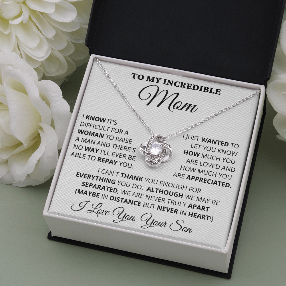 Gift for Mom| Mother's Day, Birthday Gift, Love Knot Necklace Jewelry w/ Custom Message Card, 416iD2