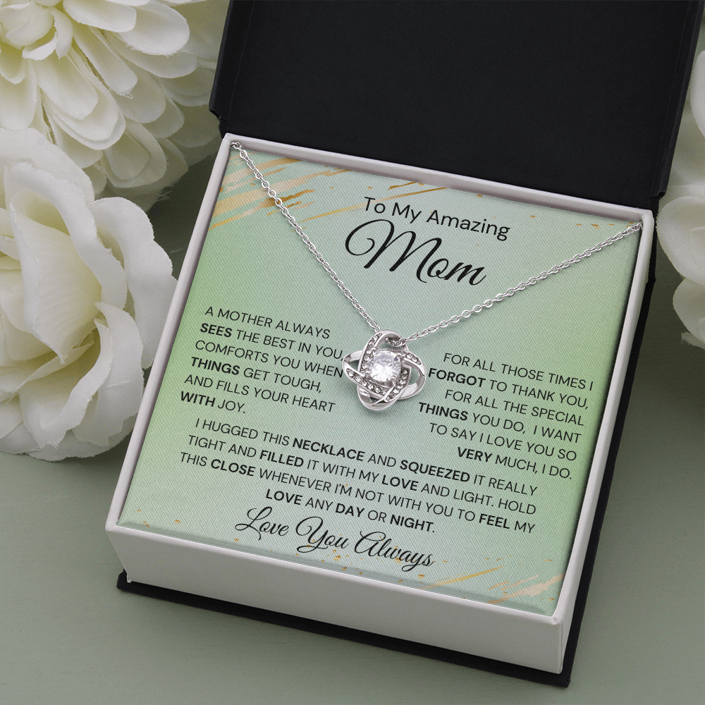 Best Mom Gift| Birthday Mother’s Day Gift, Love Knot Necklace w/ Custom Message Card, 316STBd