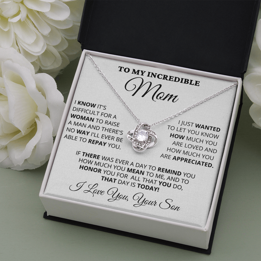 Gift for Mom| Mother's Day, Birthday Gift, Love Knot Necklace Jewelry w/ Custom Message Card, 416iD3