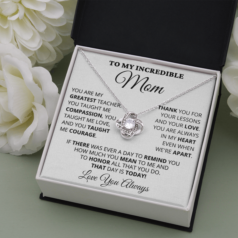 Gift for Mom| Mother's Day, Birthday Gift, Love Knot Necklace Jewelry w/ Custom Message Card, 416GT3