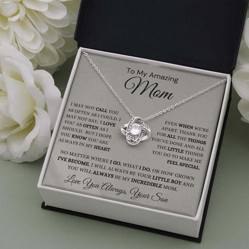 Best Mom Gift| Love Knot Necklace w/ Custom Message Card, 'Call You', 406CYS1