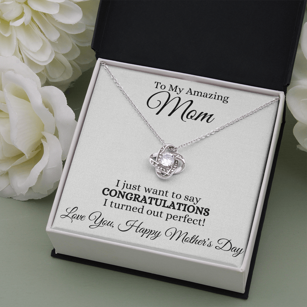 Best Mom Gift| Love Knot Necklace w/ Custom Message Card, 'Congratulations',311CON3