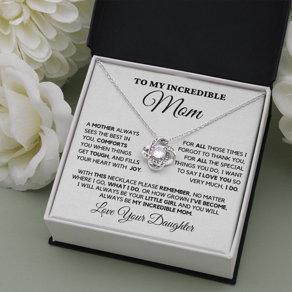 Gift for Mom| Birthday, Mother's Day Gift, Love Knot Necklace Jewelry w/ Custom Message Card, 330STBD1