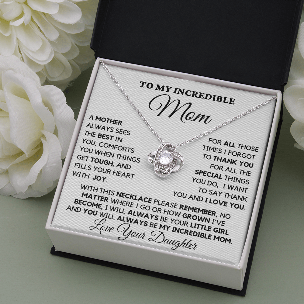 Gift for Mom| Mother's Day, Birthday Gift, Love Knot Necklace Jewelry w/ Custom Message Card, 418TBD1