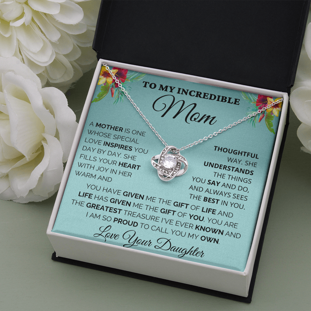 Gift for Mom| Mother's Day, Birthday Gift, Love Knot Necklace Jewelry w/ Custom Message Card, 424eSLD