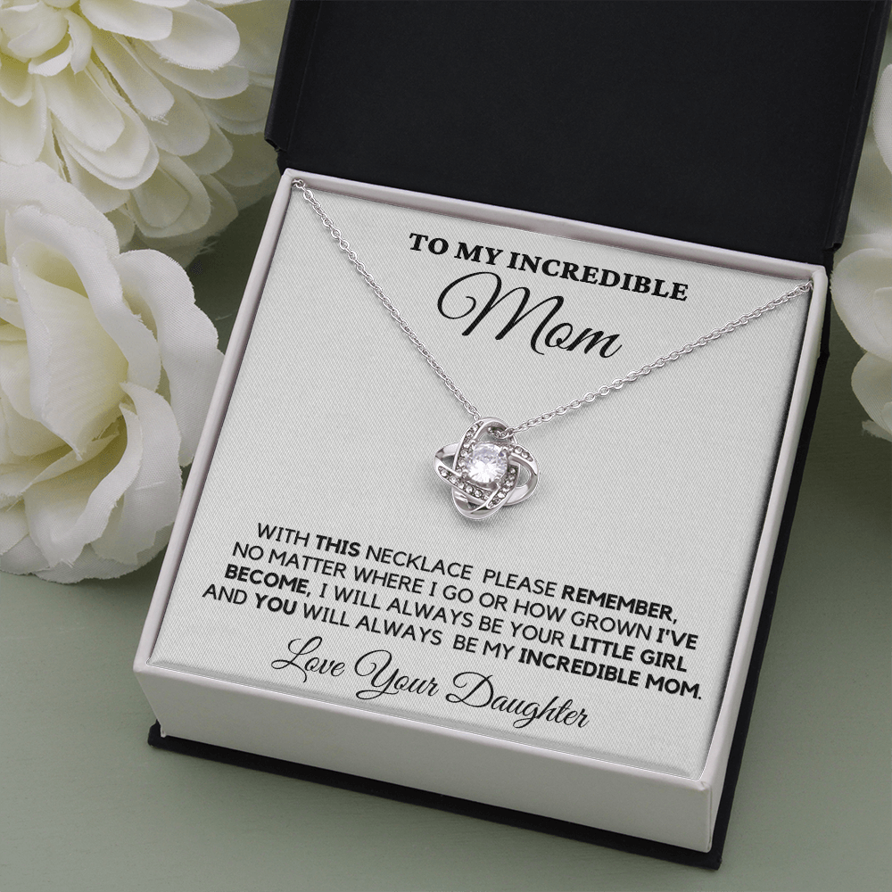 Gift for Mom| Mother's Day, Birthday Gift, Love Knot Necklace Jewelry w/ Custom Message Card, 416TND1a