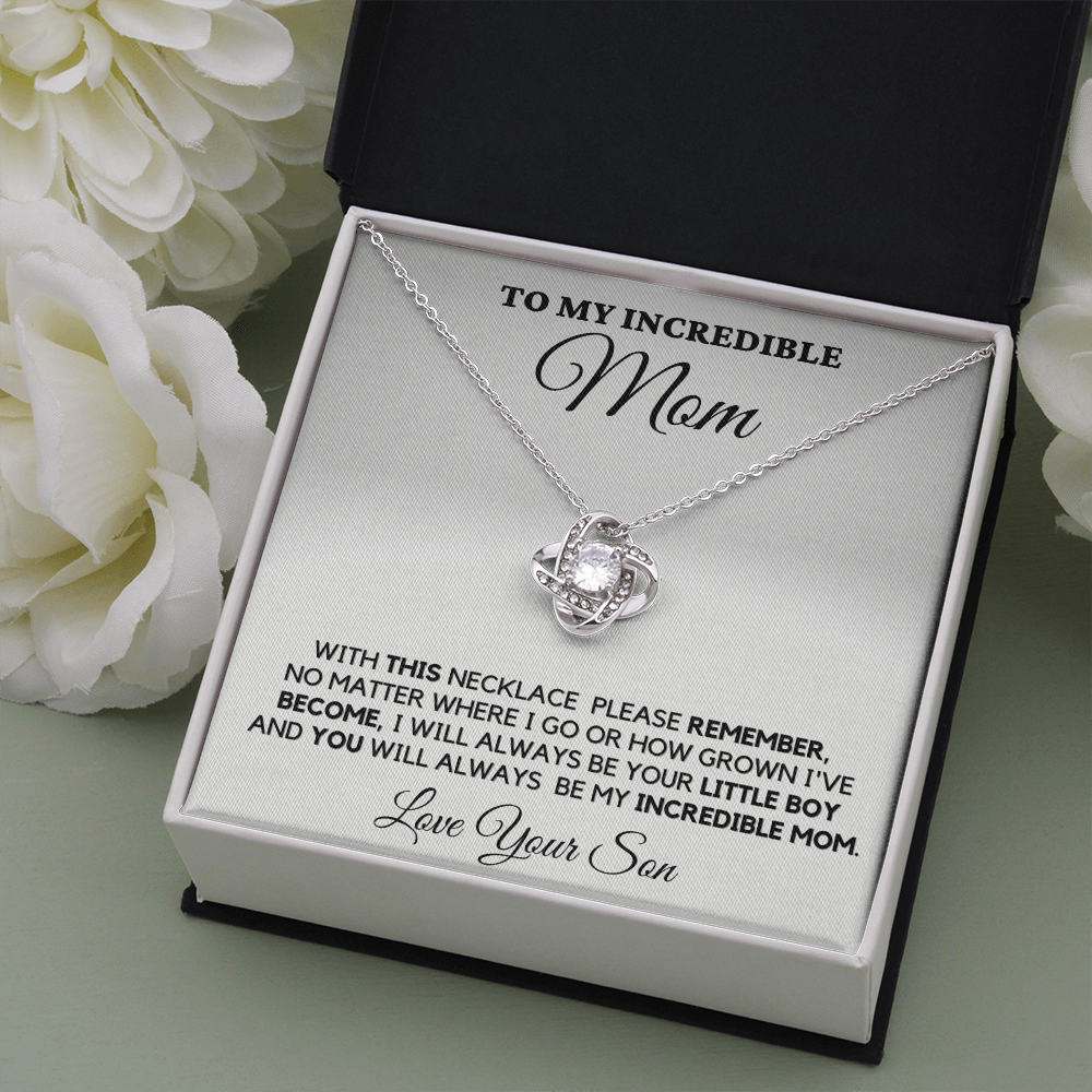Gift for Mom| Mother's Day, Birthday Gift, Love Knot Necklace Jewelry w/ Custom Message Card, 418TNS1b