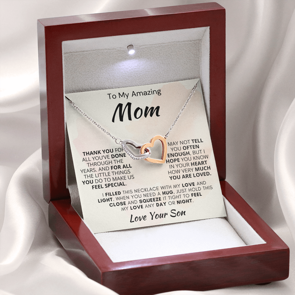 Gift for Mom| 'Thank you, Love Your Son,' Interlocking Hearts Necklace, 227TY.1Mf
