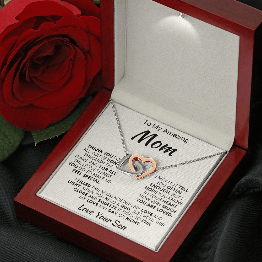 Gift for Mom| 'Thank you, Love Your Son,' Interlocking Hearts Necklace, 227TY.1Mfb