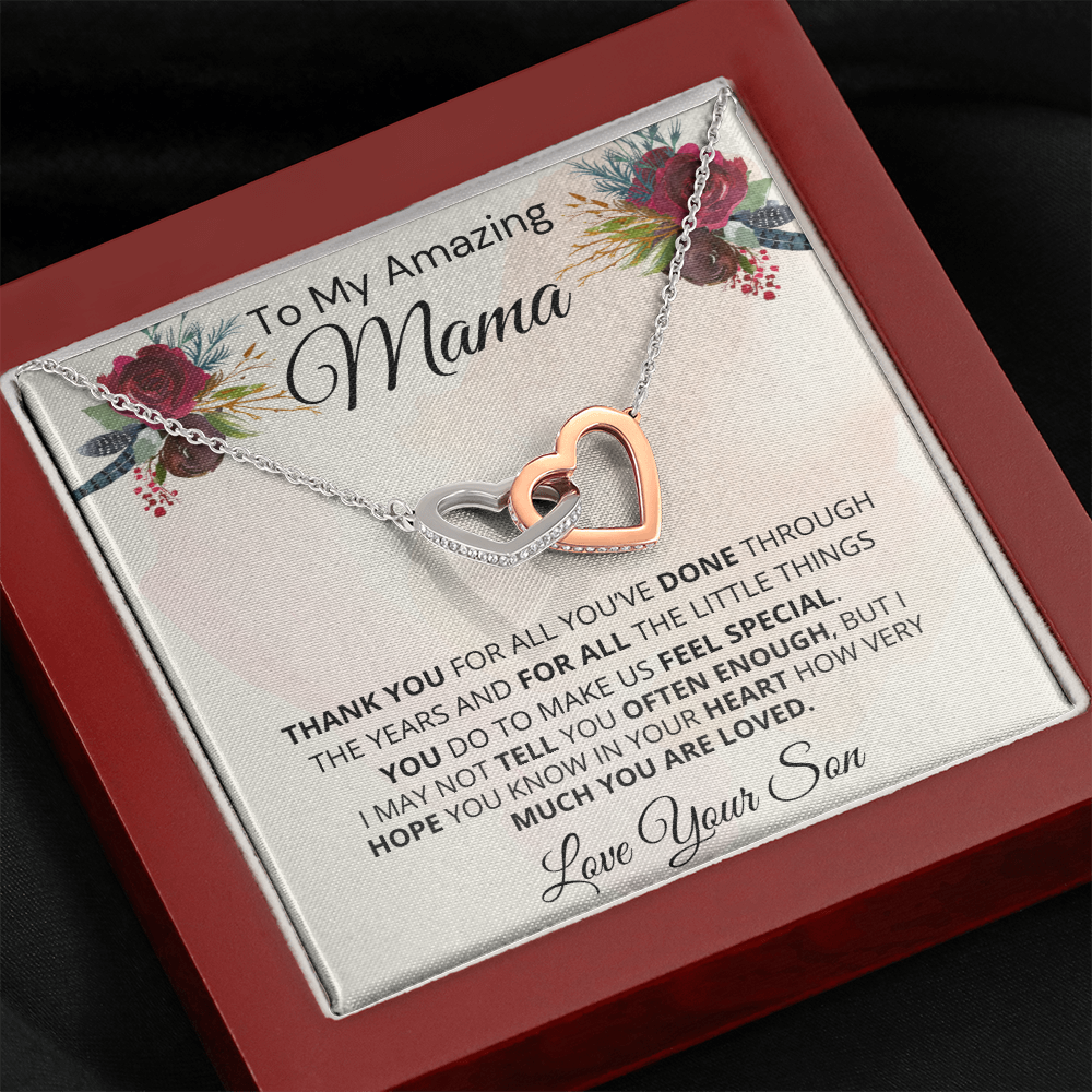 Gift for Mama| 'Thank you, Love Your Son,' Interlocking Hearts Necklace, 227tyme