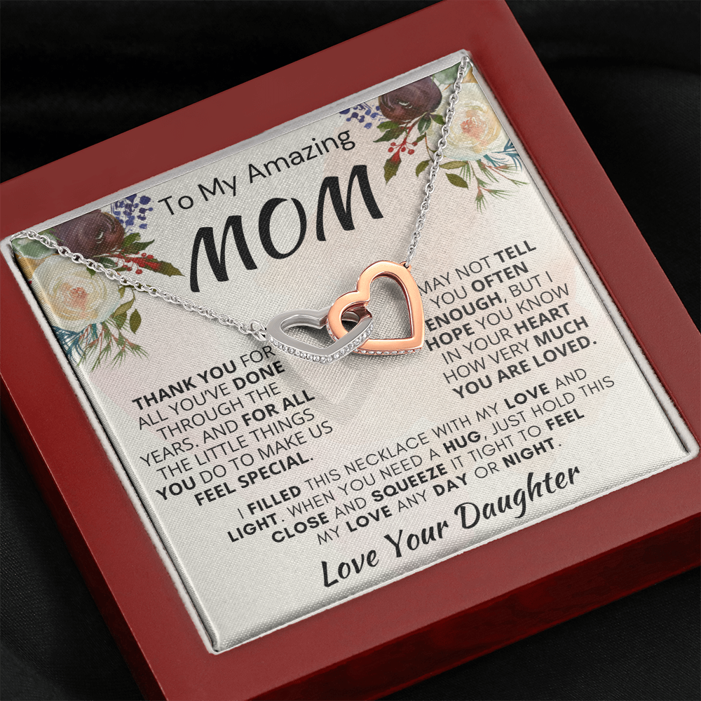 Gift for Mom| 'Thank you, Love Your Daughter,' Interlocking Hearts Necklace, 227TY.1Mb
