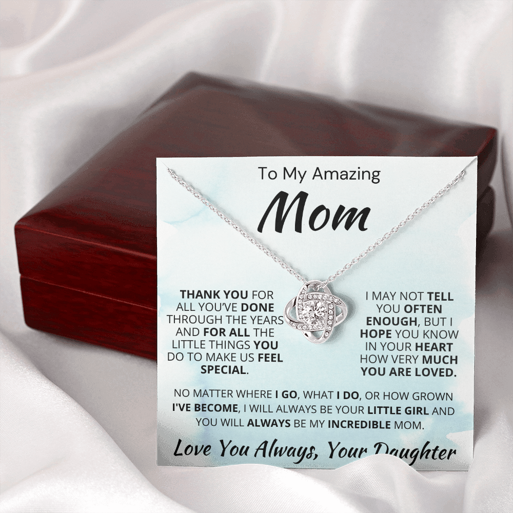 Best Mom Gift| Love Knot Necklace w/ Custom Message Card, Best Mom Gift| Love Knot Necklace w/ Custom Message Card, 'Thank You', 406TYD1