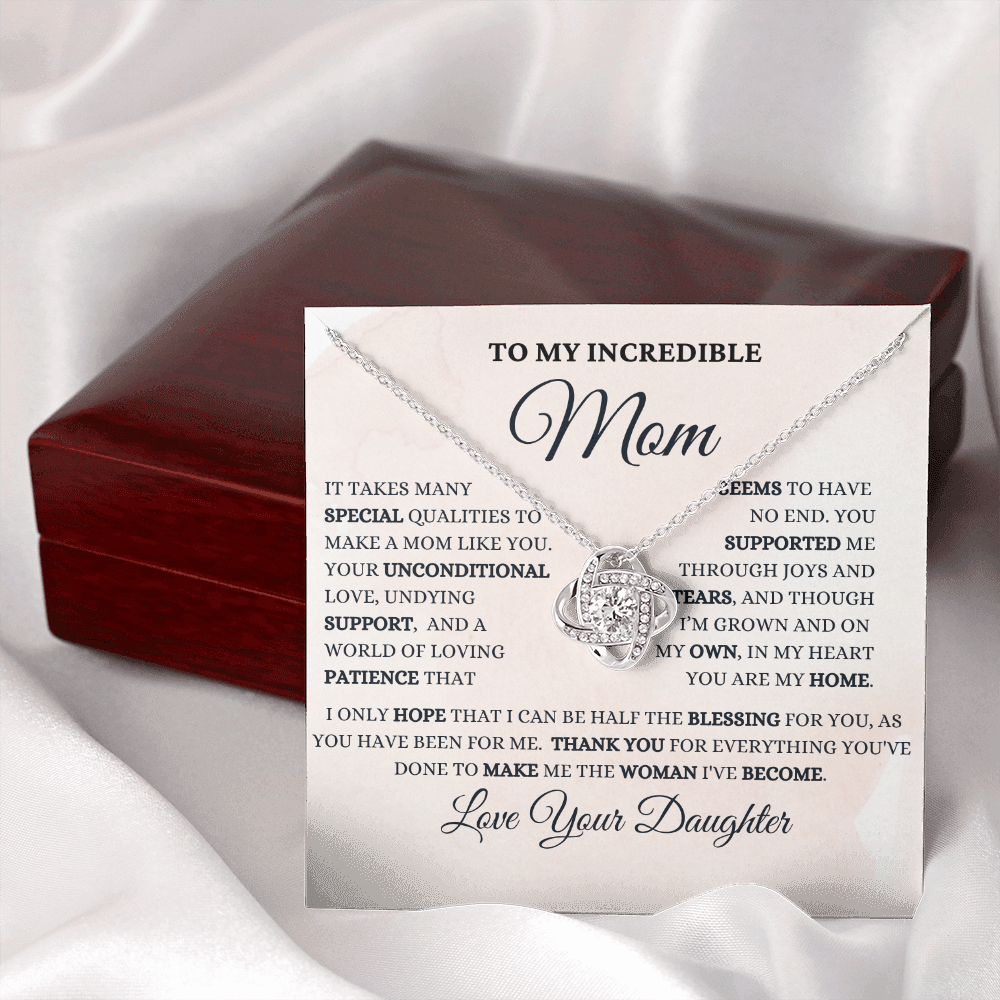 Best Mom Gift| Birthday Mother’s Day Gift, Love Knot Necklace w/ Custom Message Card, 316SQc
