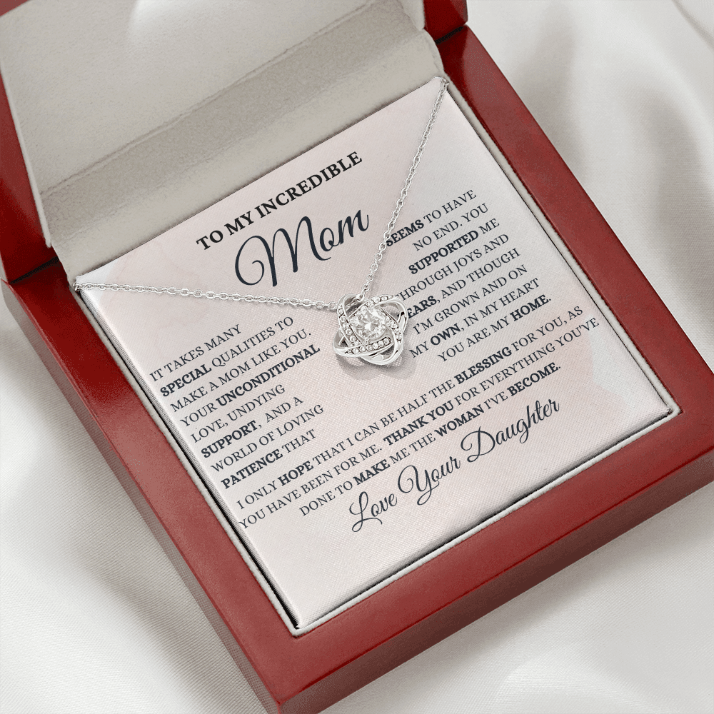 Best Mom Gift| Birthday Mother’s Day Gift, Love Knot Necklace w/ Custom Message Card, 316SQc