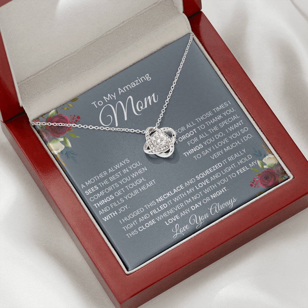 Best Mom Gift| Birthday Mother’s Day Gift, Love Knot Necklace w/ Custom Message Card, 316STBb