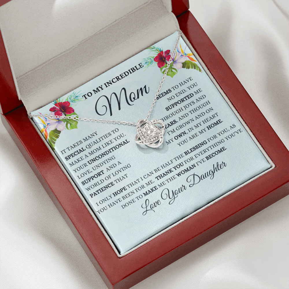 Best Mom Gift| Birthday Mother’s Day Gift, Love Knot Necklace w/ Custom Message Card, 316SQd