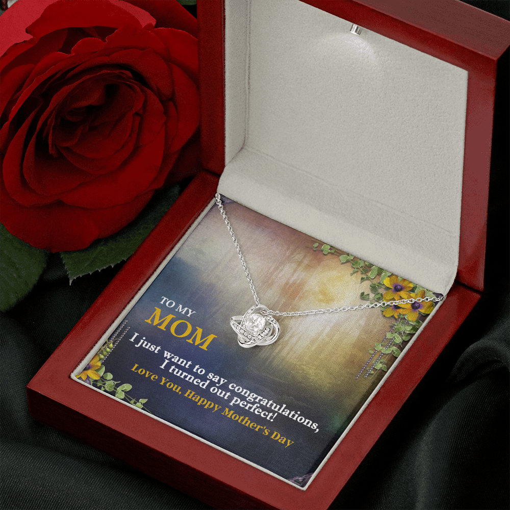 Best Mom Gift| Love Knot Necklace w/ Custom Message Card, 'Congratulations',311CON1