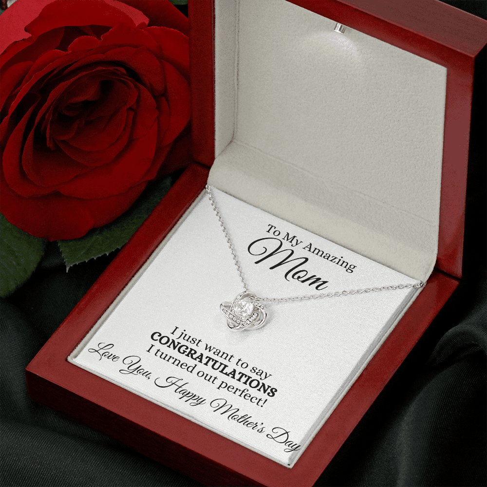 Best Mom Gift| Love Knot Necklace w/ Custom Message Card, 'Congratulations',311CON3