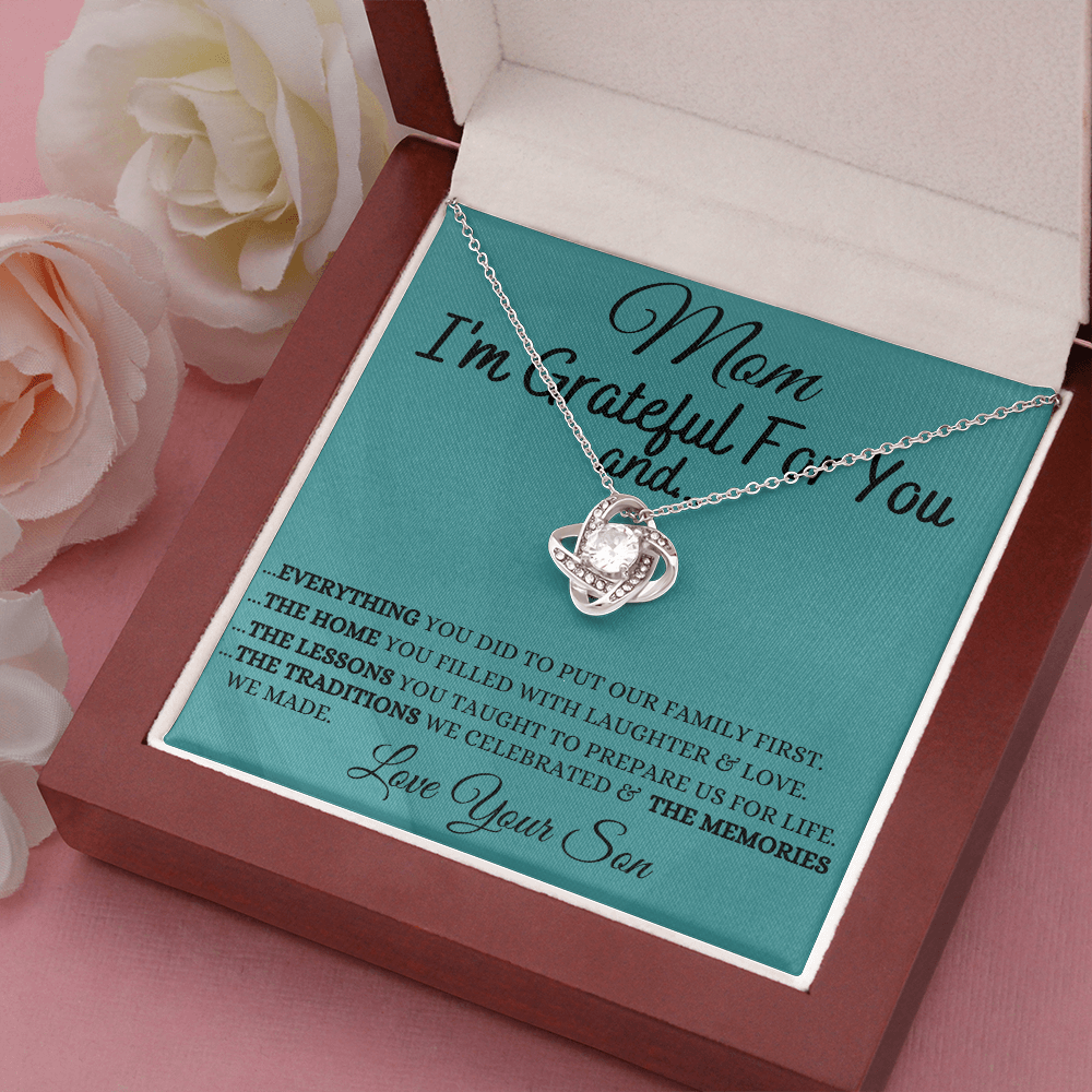 Gift for Mom| Mother's Day, Birthday Gift, Love Knot Necklace Jewelry w/ Custom Message Card, 424eGFS