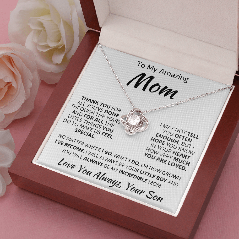 Best Mom Gift| Love Knot Necklace w/ Custom Message Card, 'Thank You', 406TYSfb