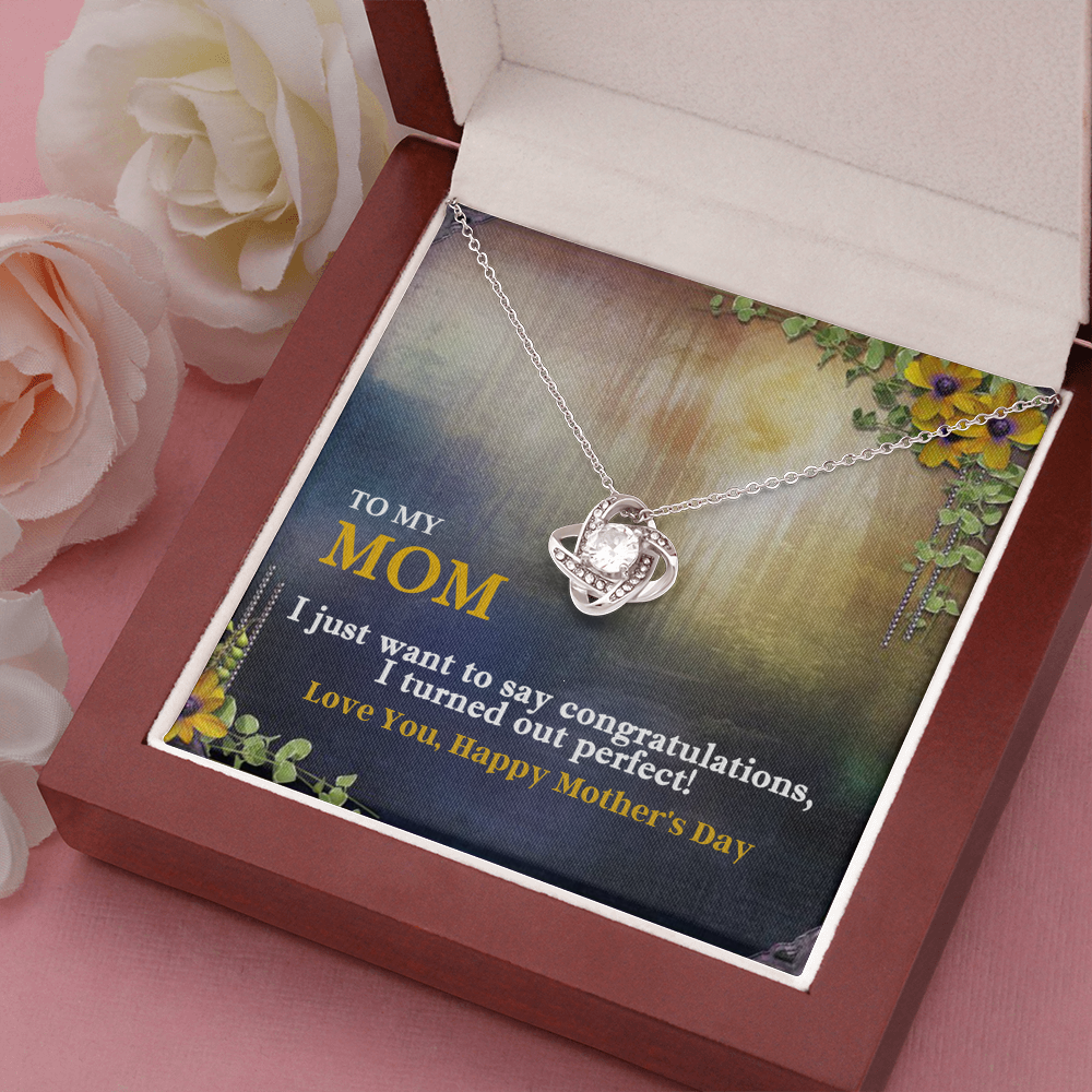 Best Mom Gift| Love Knot Necklace w/ Custom Message Card, 'Congratulations',311CON1