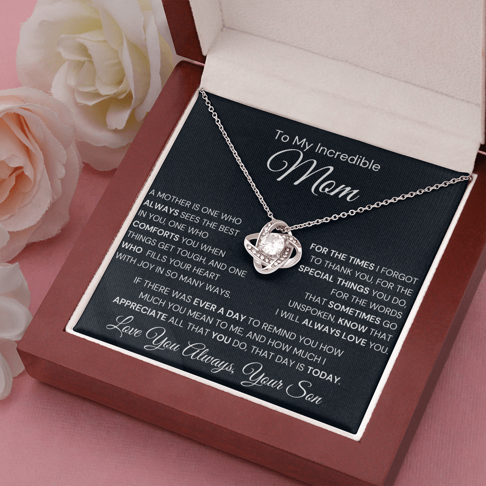 Best Mom Gift| Birthday Mother’s Day Gift, Love Knot Necklace w/ Custom Message Card, 316STBfbs