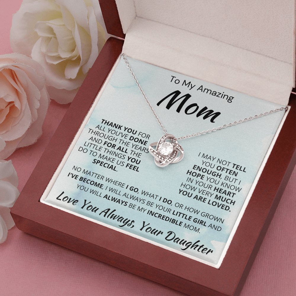 Best Mom Gift| Love Knot Necklace w/ Custom Message Card, Best Mom Gift| Love Knot Necklace w/ Custom Message Card, 'Thank You', 406TYD1
