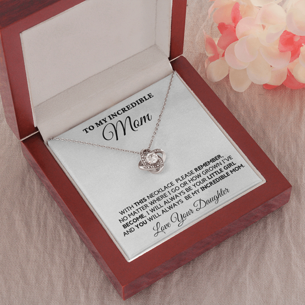 Gift for Mom| Mother's Day, Birthday Gift, Love Knot Necklace Jewelry w/ Custom Message Card, 418TND1