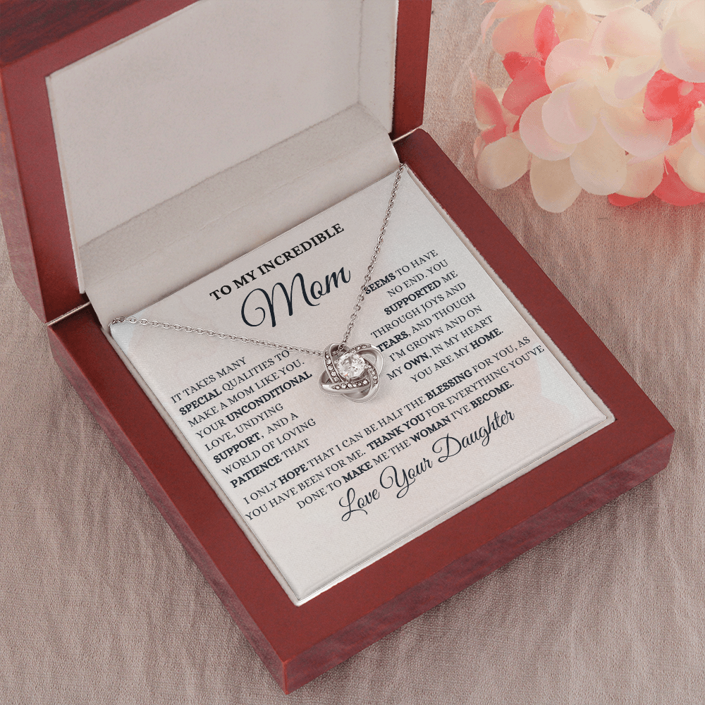 Best Mom Gift| Birthday Mother’s Day Gift, Love Knot Necklace w/ Custom Message Card, 316SQc