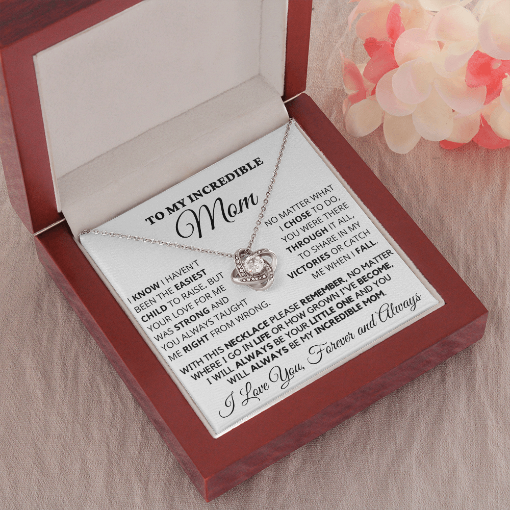 Gift for Mom| Mother's Day, Birthday Gift, Love Knot Necklace Jewelry w/ Custom Message Card, 418EC