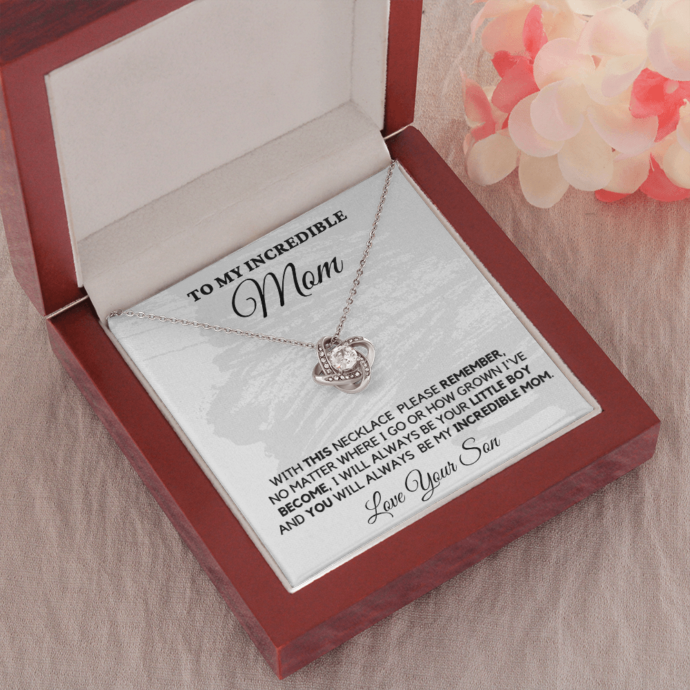 Gift for Mom| Mother's Day, Birthday Gift, Love Knot Necklace Jewelry w/ Custom Message Card, 418TNS1a