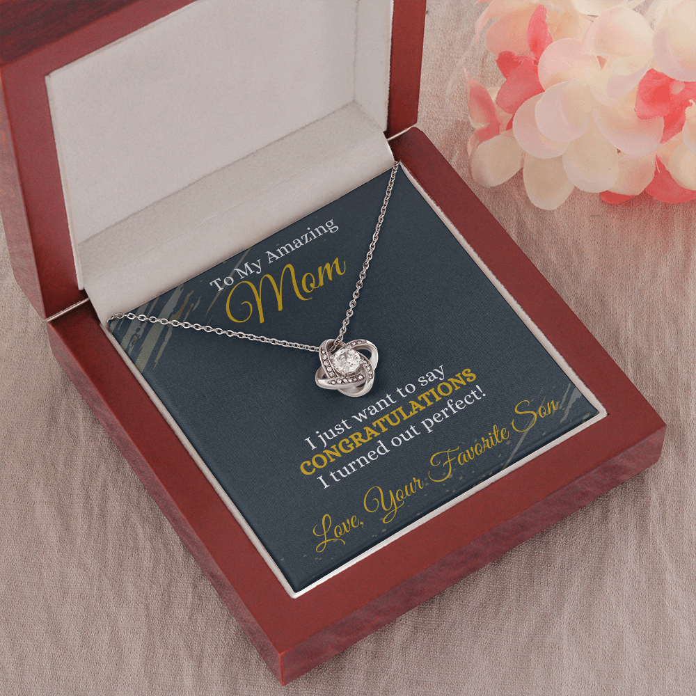Best Mom Gift| Love Knot Necklace w/ Custom Message Card,  'Congratulations',311CONS2
