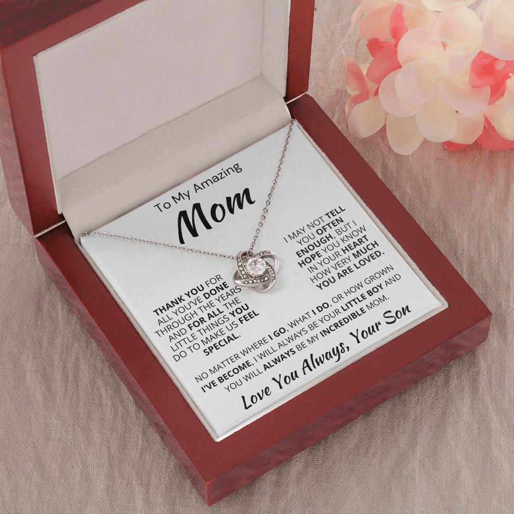 Best Mom Gift| Love Knot Necklace w/ Custom Message Card, 'Thank You', 406TYSfb