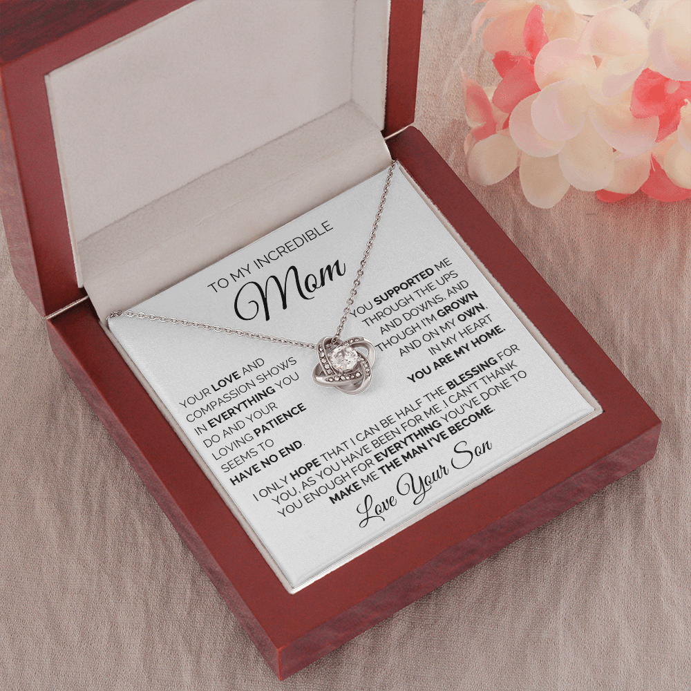 Gift for Mom| Birthday, Mother's Day Gift, Love Knot Necklace Jewelry w/ Custom Message Card, 330YLS2