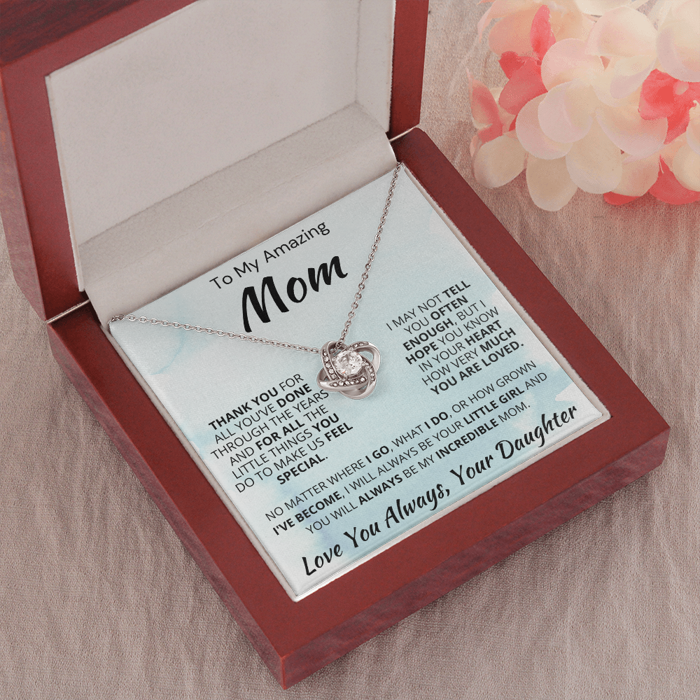 Best Mom Gift| Love Knot Necklace w/ Custom Message Card, Best Mom Gift| Love Knot Necklace w/ Custom Message Card, 'Thank You', 406TYD1