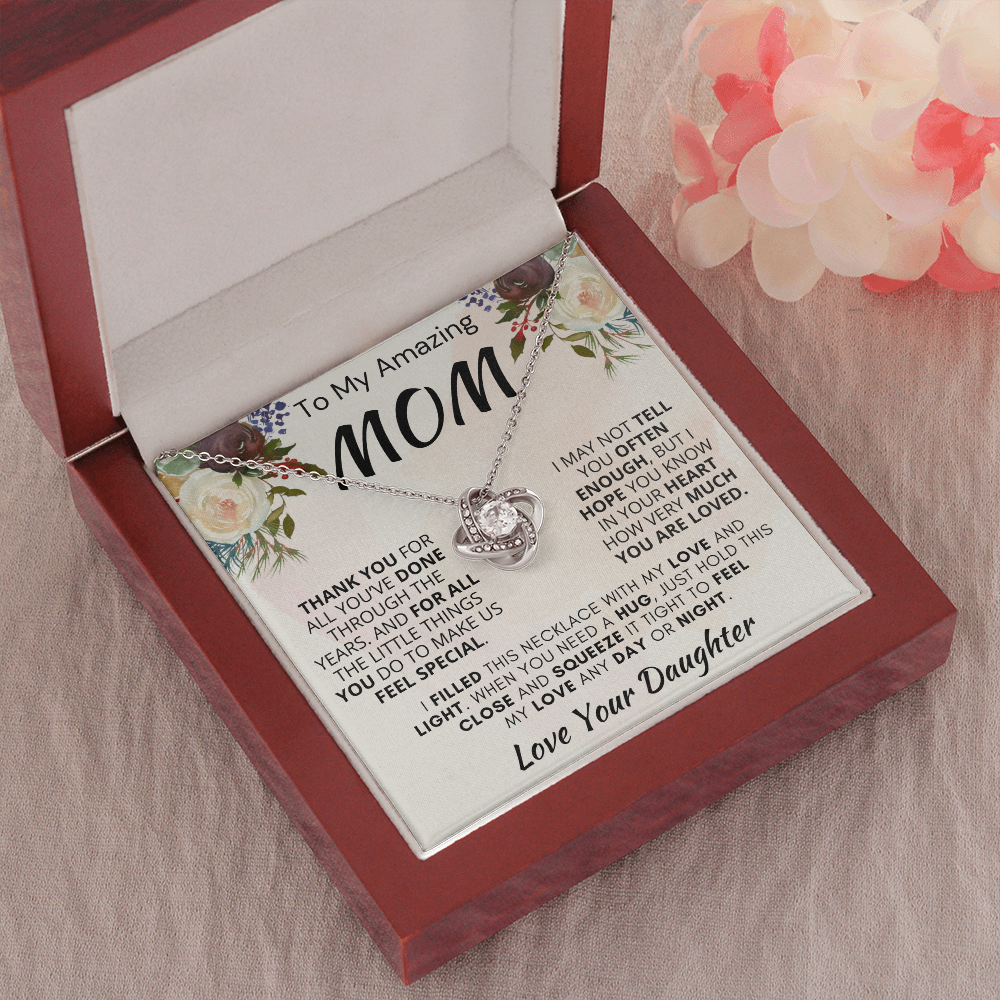 Gift for Mom| 'Thank you, Love Your Daughter,' Love Knot Necklace, 227TY.1Mb