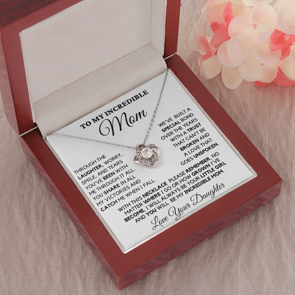 Gift for Mom| Mother's Day, Birthday Gift, Love Knot Necklace Jewelry w/ Custom Message Card, 418LWD1