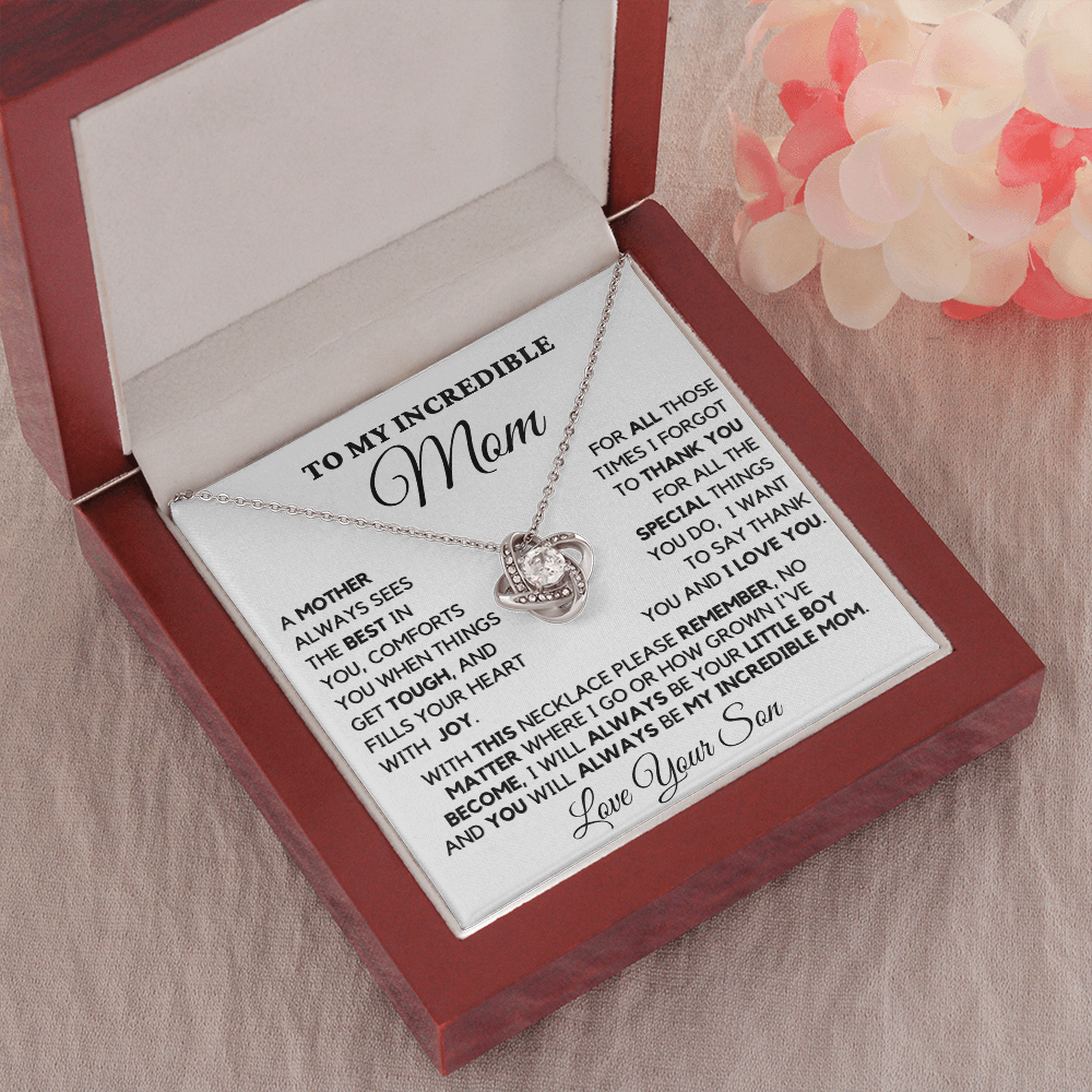 Gift for Mom| Mother's Day, Birthday Gift, Love Knot Necklace Jewelry w/ Custom Message Card, 418TBS1