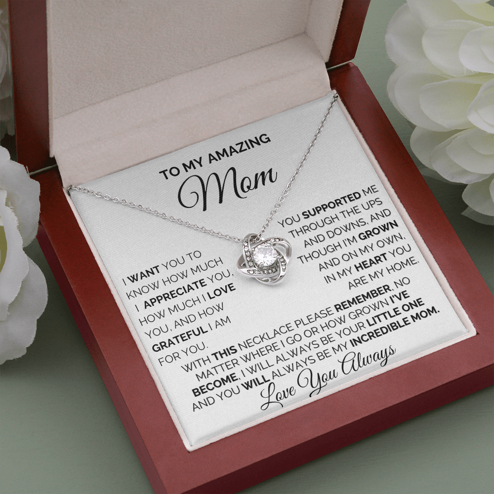 Gift for Mom| Mother's Day, Birthday Gift, Love Knot Necklace Jewelry w/ Custom Message Card, 418HM